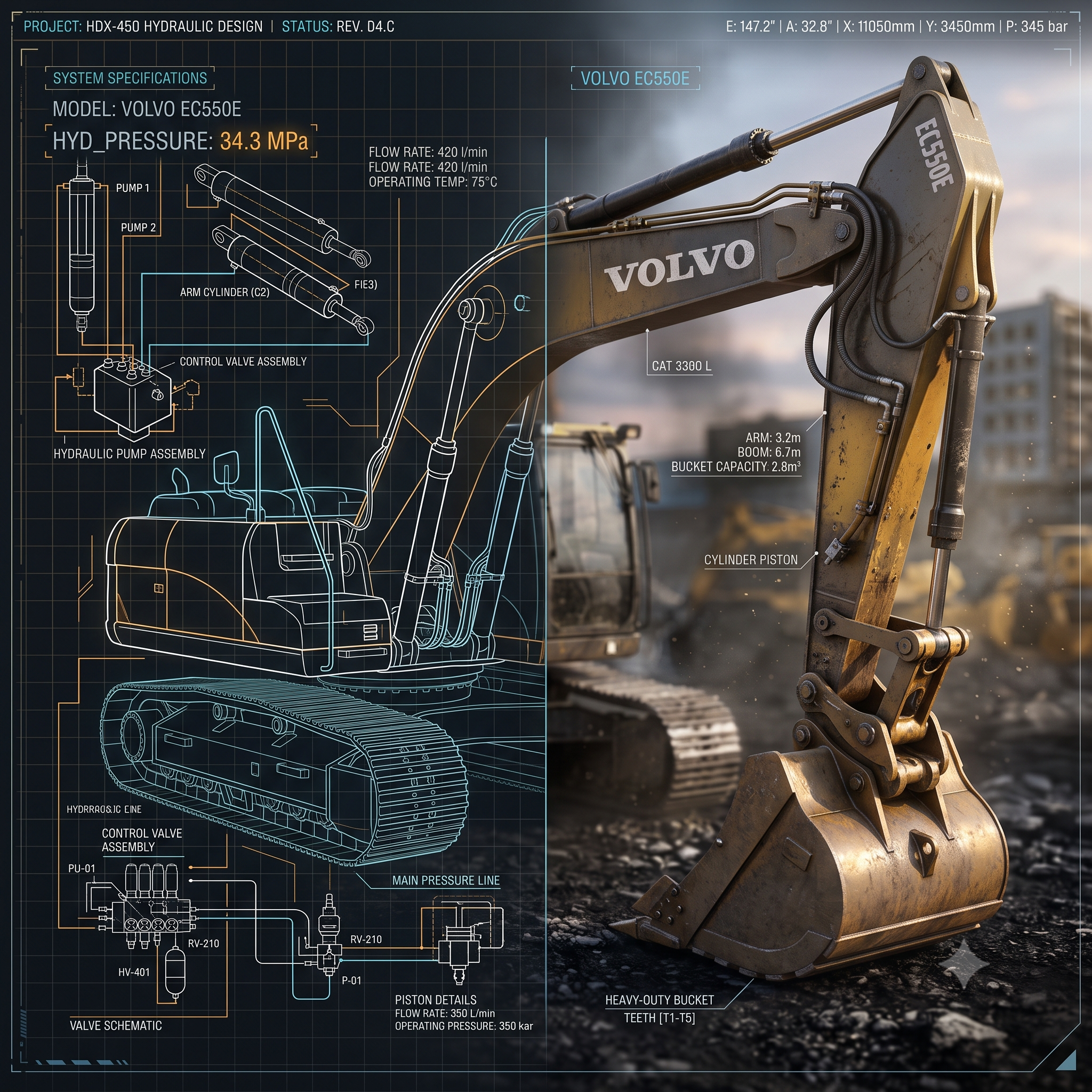 Heavy hydraulic excavator schematic